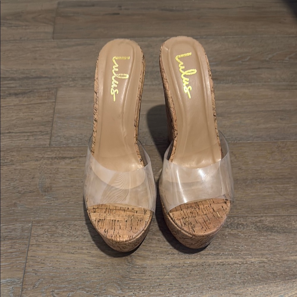 Lulu's Cream and Tan Platform Sandals with Cork Detail